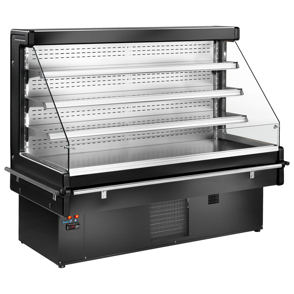 Kühltheke für Selbstbedienung mit 3 Regalböden, Umluft, Wandmodell, +2°/+ 4°C, B=1500 mm - Schwarz