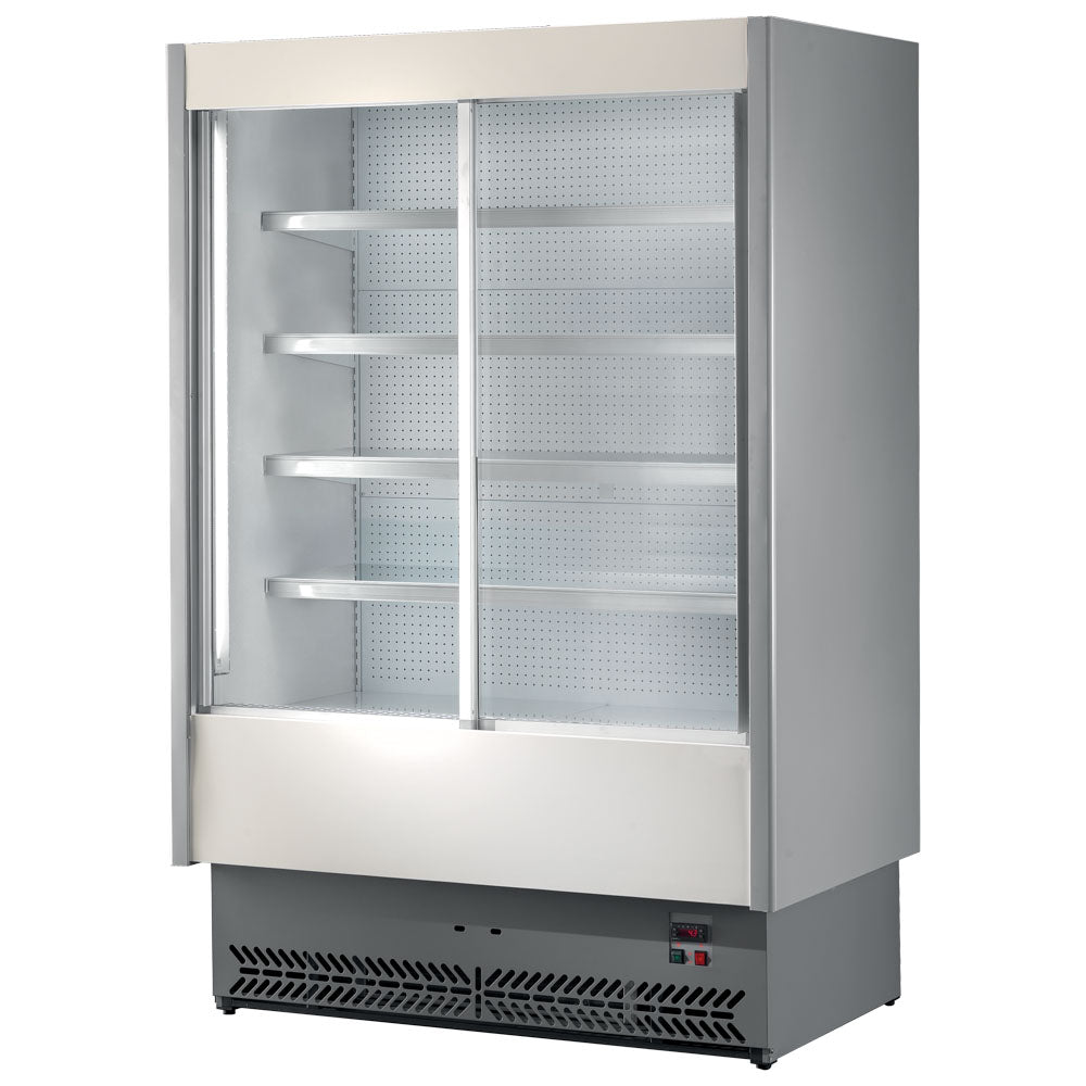 Wandkühlregal 1600 mm mit 4 Regalböden und Schiebetüren, +3°/+5°C - Molkereiprodukte