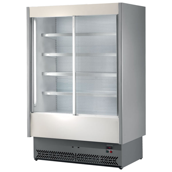 Wandkühlregal 1600 mm mit 4 Regalböden und Schiebetüren, +3°/+5°C - Molkereiprodukte