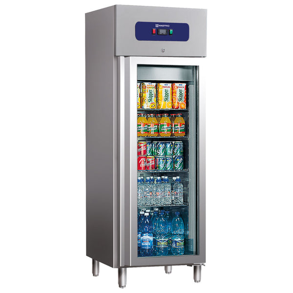 Kühlschrank 400 Liter aus Edelstahl mit Glastür, 460x485 mm, -2°/+8°C