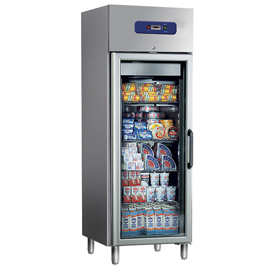 Kühlschrank 400 Liter aus Edelstahl mit Glastür, 46x48,5 cm, -2°/+8°C