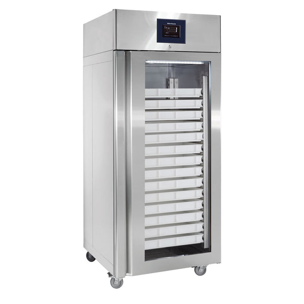 Bäckereikühlschrank 850 Liter aus Edelstahl mit Glastür, 56x 600x400 mm, -2°/+8°C