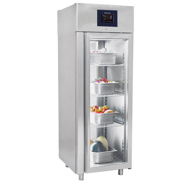 Kühlschrank 700 Liter aus Edelstahl GN 2/1 beidseitig mit Glastüren, -2°/+8°C - WiFi