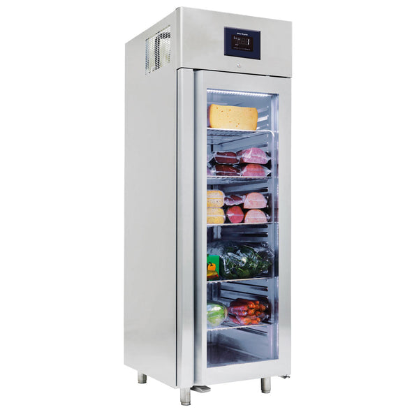 Tiefkühlschrank 700 Liter aus Edelstahl GN 2/1 mit Glastür, -10°/-22°C, 85 mm Isolierung - WiFi