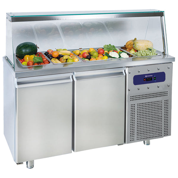Saladette mit 2 Türen GN 1/1 und Glasstruktur, 4x GN 1/1 H=150 mm, -2°/+8°C