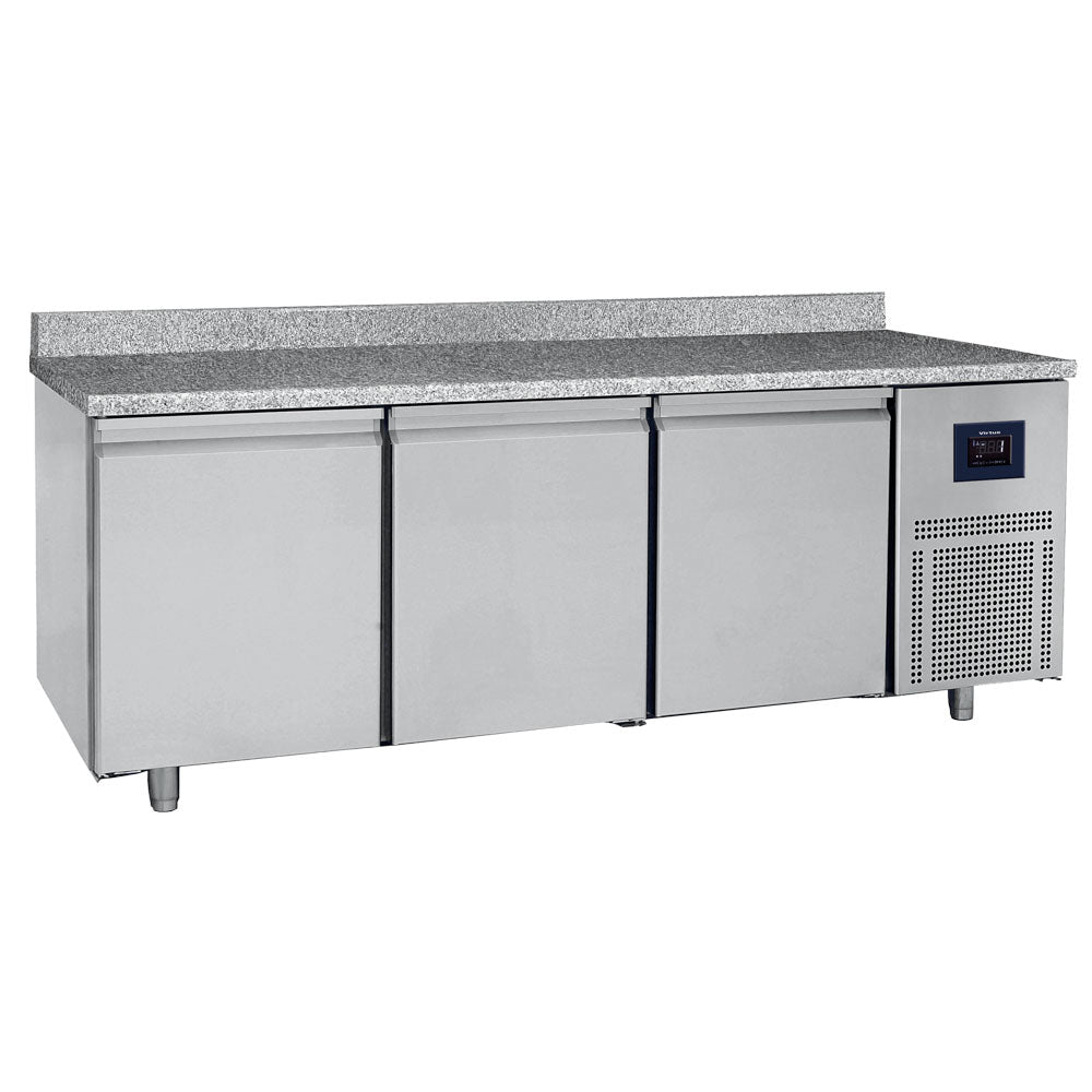 Bäckereitiefkühltisch 3-türig 600x400 mm, Granitarbeitsplatte mit Aufkantung, -10°/-22°C - WiFi
