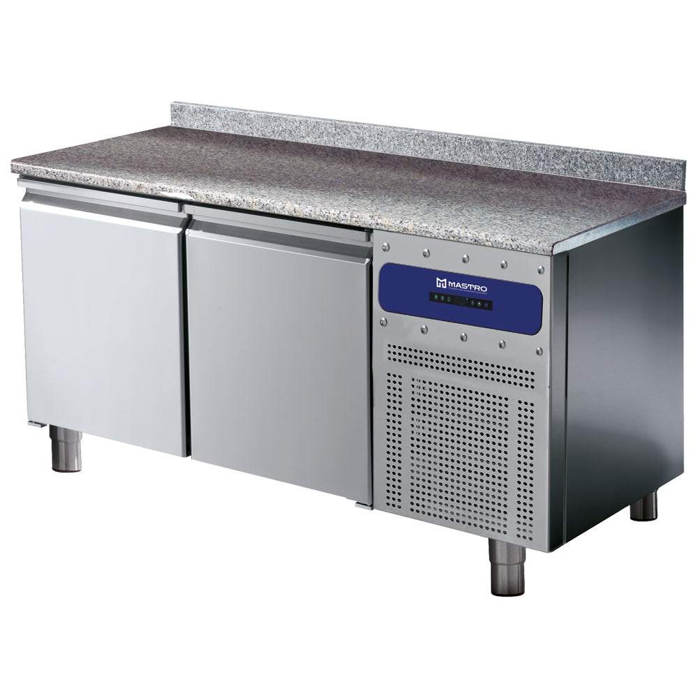Bäckereikühltisch 2 Türen 600x400 mm, Granitarbeitsplatte mit Aufkantung, -2°/+8°C