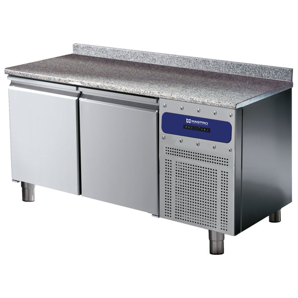 Bäckereikühltisch 2 Türen 600x400 mm, Granitarbeitsplatte mit Aufkantung, -2°/+8°C