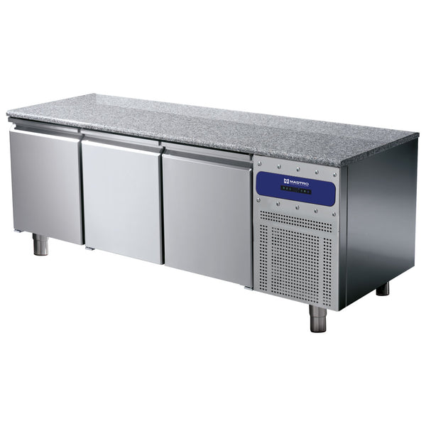 Bäckereikühltisch 3 Türen 600x400 mm, Granitarbeitsplatte, -2°/+8°C