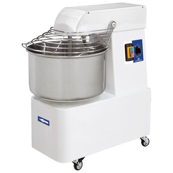 Spiralteigkneter auf Räder, 48 kg/60 Liter, 2 Geschwindigkeiten, mit Timer