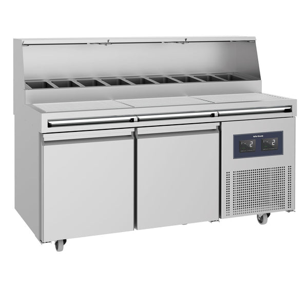 Kühl-Vorbereitungstisch 2-türig 46x66 cm mit gerillter Arbeitsfläche, 9x GN 1/3 H=150 mm - WiFi