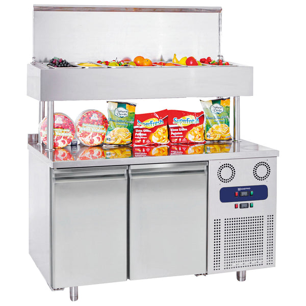 Kühl-Vorbereitungstisch 2 türig GN mit Kühlaufsatzvitrine 7x GN 1/3