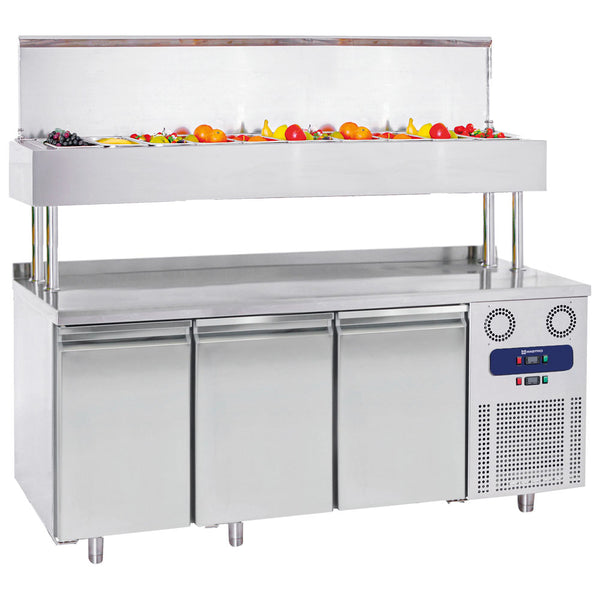 Kühl-Vorbereitungstisch 3 türig GN mit Kühlaufsatzvitrine 10x GN 1/3