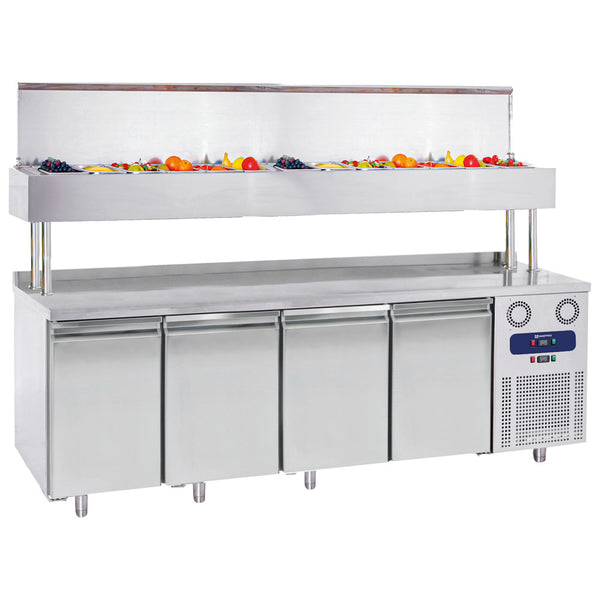Kühl-Vorbereitungstisch 4 türig GN mit Kühlaufsatzvitrine 12x GN 1/3