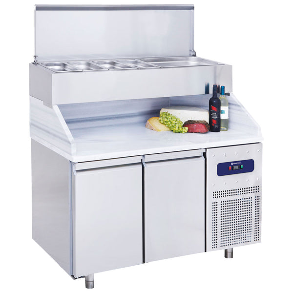 Pizzatisch mit 2 Türen GN 1/1 und Kühlaufsatz 7x GN 1/3 H=150 mm