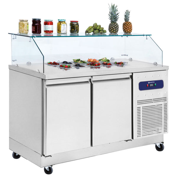 Kühl-Vorbereitungstisch 2 Türen GN 1/1 mit Glasaufsatz, 6x GN 1/6 H=100 mm, -2°/+8°C