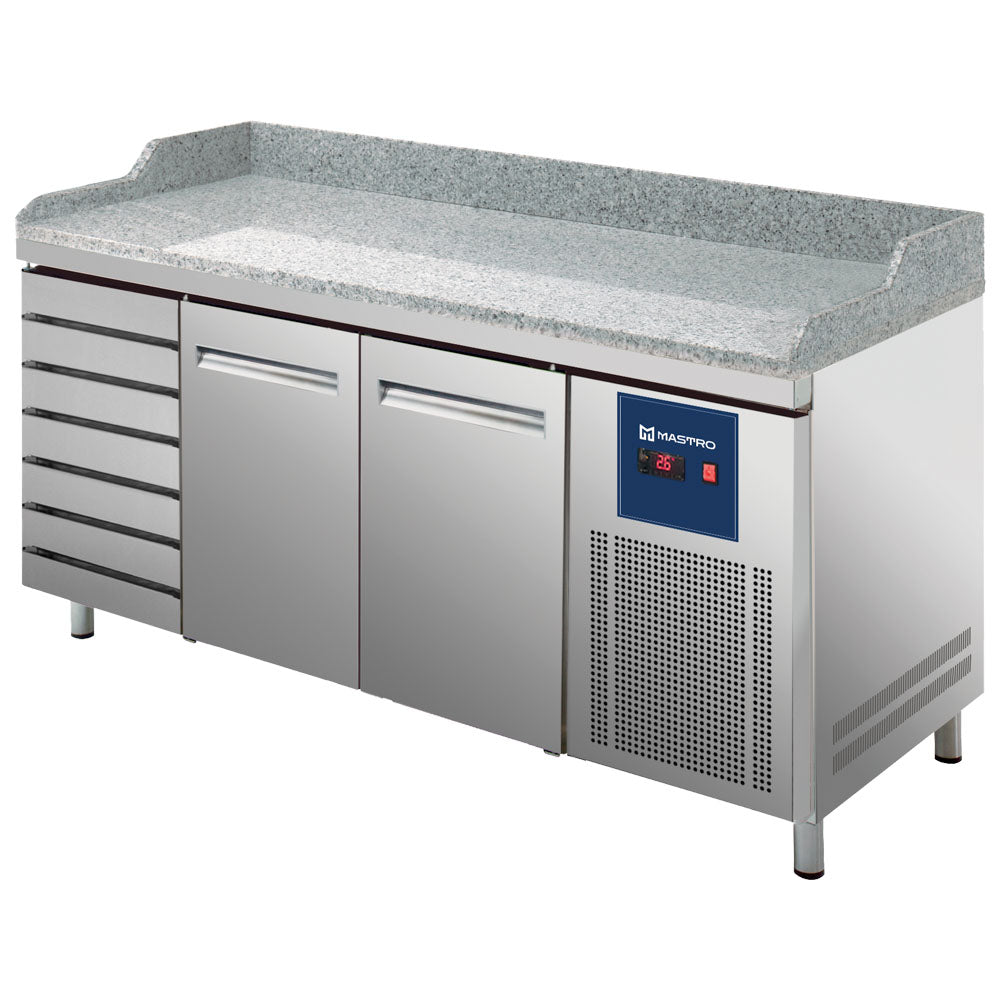 Pizzatisch mit 2 Türen 600x400 mm, 7 Schubladen 600x400 mm
