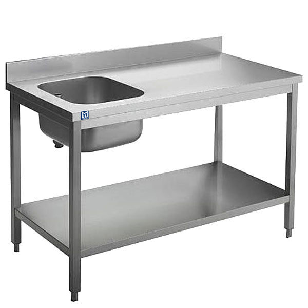 Arbeitstisch mit Becken links, mit Zwischenboden und Aufkantung, 1800x700 mm