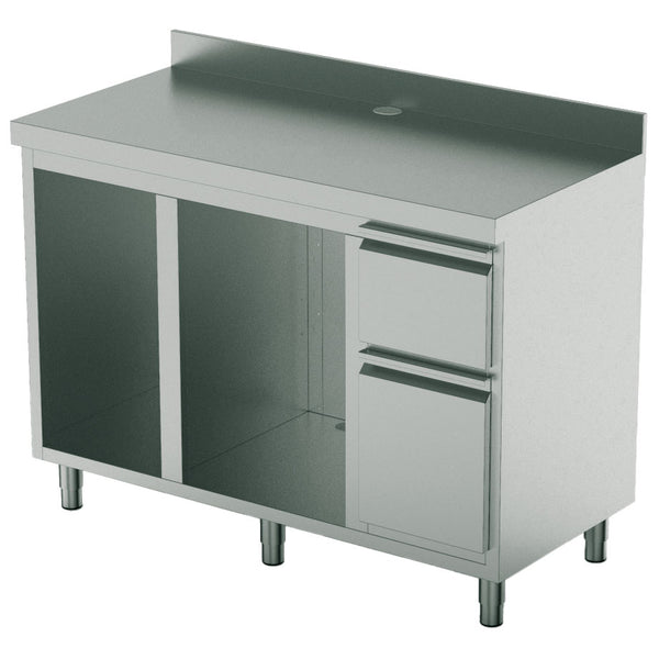 Kaffeemaschinentheke 1500x700 mm mit Schublade, Kaffeesatzschublade, Abfallbehälter, 2 Gerätefacher