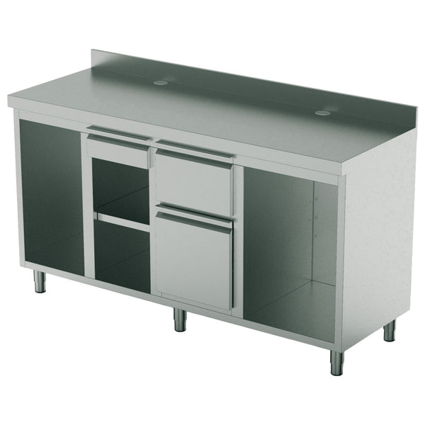 Kaffeemaschinentheke 2000x600 mm mit Schublade, Kaffeesatzschublade, Abfallbehälter, 2 Gerätefacher