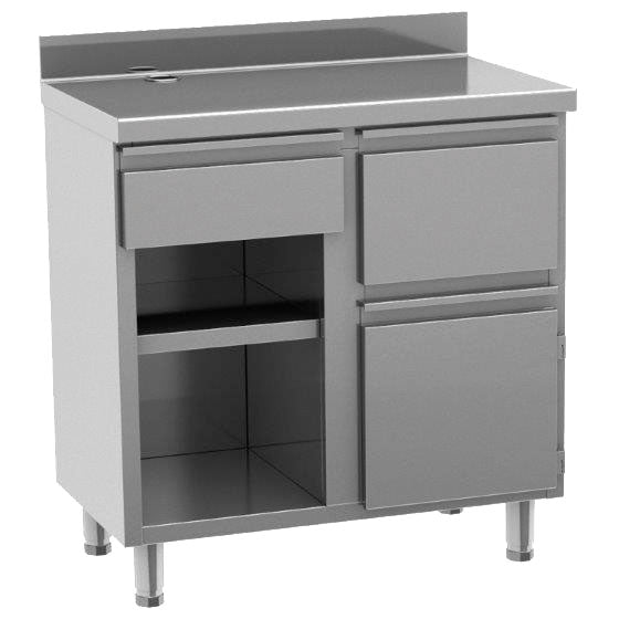 Kaffeemaschinentheke 1000x600 mm mit Schublade, Kaffeesatzschublade, geschlossenem Schrank