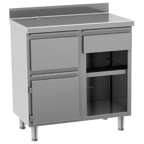 Kaffeemaschinentheke 1000x600 mm mit Schublade, Kaffeesatzschublade, geschlossenem Schrank
