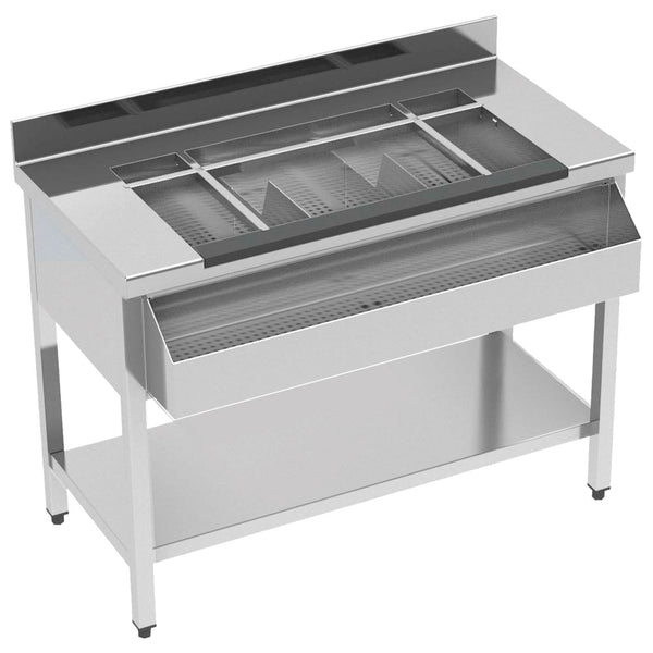 Cocktail Bar Station neutral mit Eiswanne, Flaschenhalter, 1200x610 mm