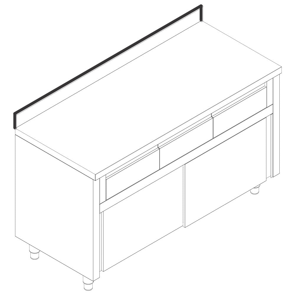 Neutraler Arbeitsschrank mit 4 horizontale Schubladen, mit Schiebetüren und Aufkantung, 2000x700 mm