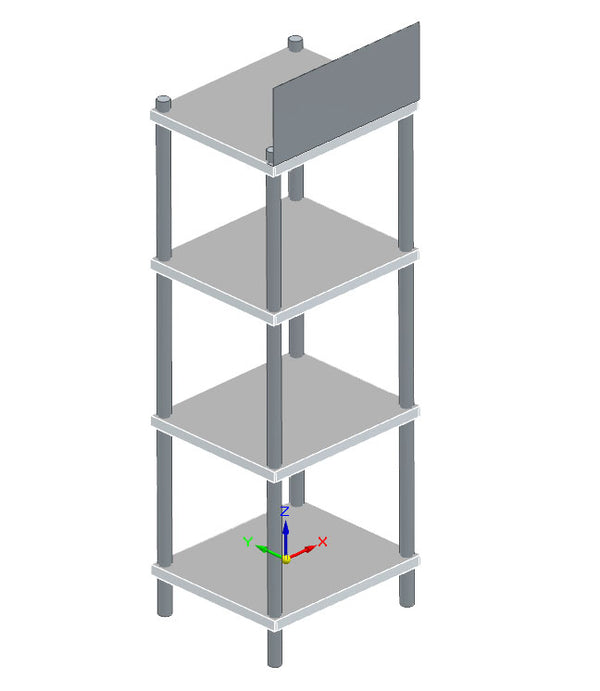 Werbeaufsteller aus Edelstahl mit 4 Regalböden, 700x600x2000 mm