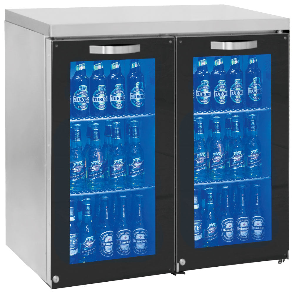 Barkühlschrank links mit 2 Glasflügeltüren, 50/90 Flaschen