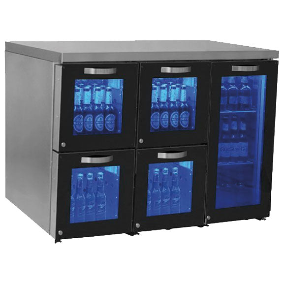 Barkühlschrank links mit 1 Glasflügeltür und 4 Glasschubladen, 120 Flaschen