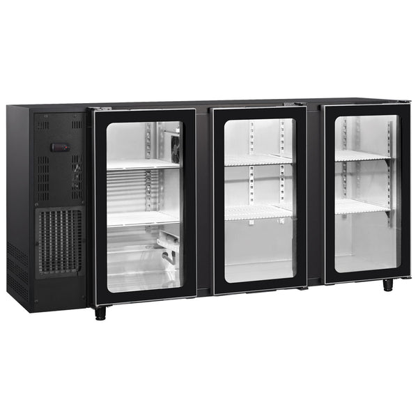 Barkühlschrank mit 3 Glasflügeltüren, 587 Liter, -2°/+8°C - schwarz lackiert