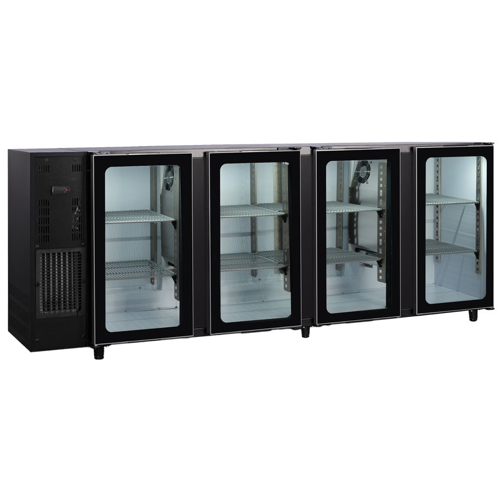 Barkühlschrank mit 4 Glasflügeltüren, 794 Liter, -2°/+8°C - schwarz lackiert