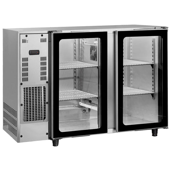 Barkühlschrank mit 2 Glasflügeltüren, 380 Liter, -2°/+8°C - Edelstahlausführung