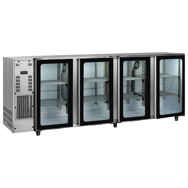 Barkühlschrank mit 4 Glasflügeltüren, 794 Liter, -2°/+8°C - Edelstahlausführung