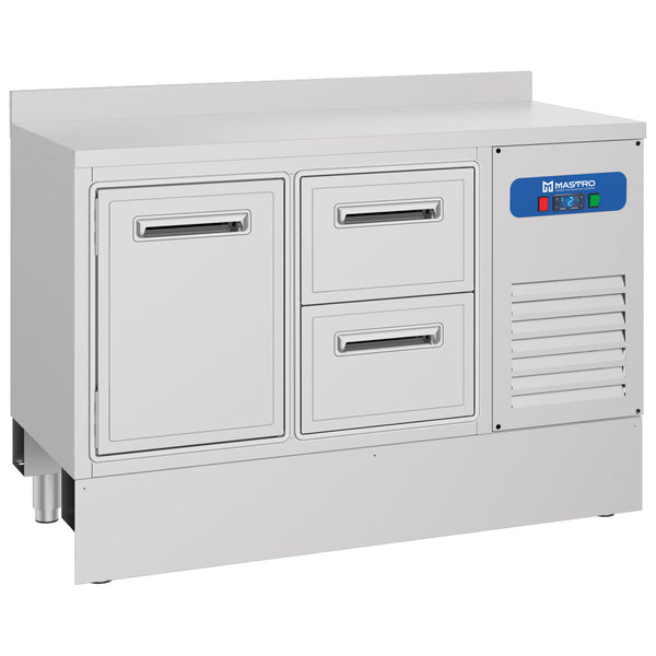 Barkühltisch mit 1 Tür und 2 Schubladen, 1410x600 mm, 310 Liter, -2°/+8°C