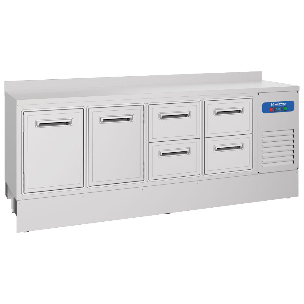 Barkühltisch mit 2 Türen und 4 Schubladen, 2335x600 mm, 645 Liter, -2°/+8°C
