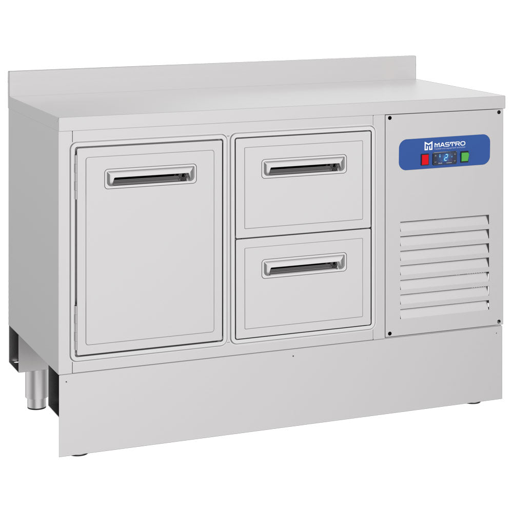 Barkühltisch mit 1 Tür und 2 Schubladen, 1410x700 mm, 310 Liter, -2°/+8°C