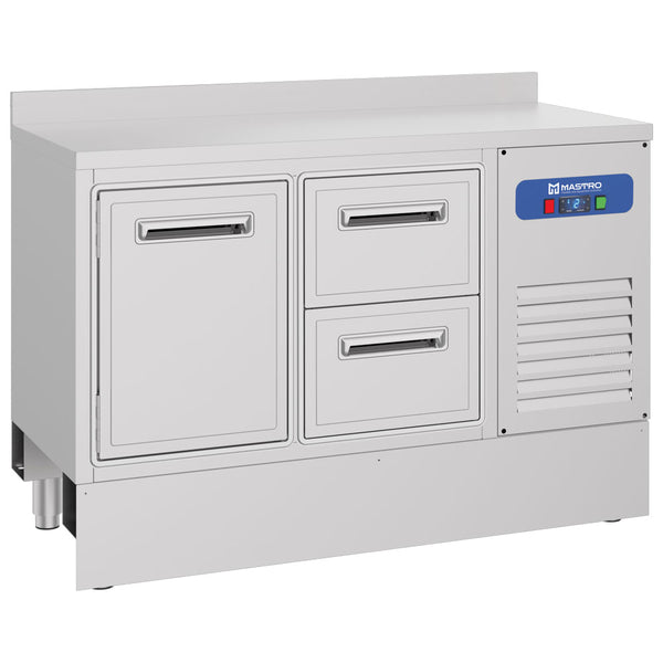 Barkühltisch mit 1 Tür und 2 Schubladen, 1410x700 mm, 310 Liter, -2°/+8°C