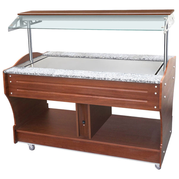 neutrales Buffet mit Edelstahlplatte, Inselmodell, 4x GN 1/1, Haube nicht absenkbar