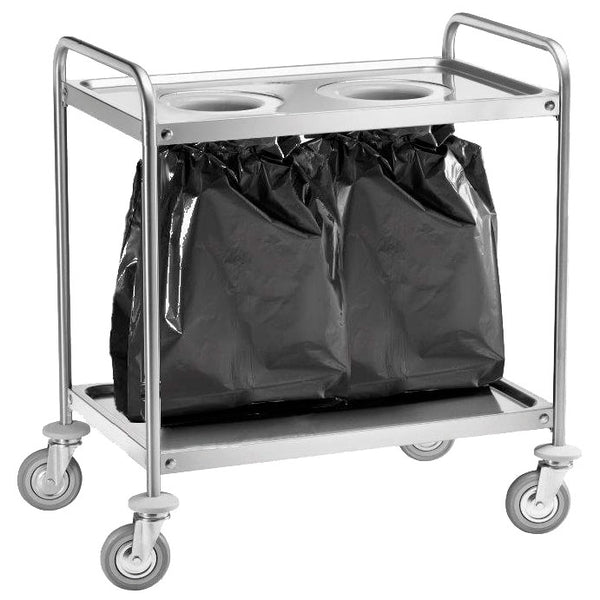 Müllwagen aus Edelstahl mit 2 Löchern für 2 Säcke