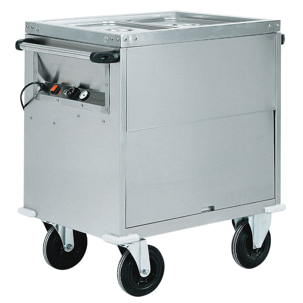 Bainmarie-Wagen auf beheiztem Schrank, 2x GN 1/1 H=200 mm, 2 Temperaturzonen