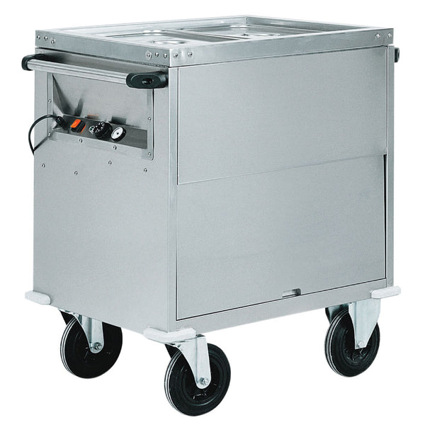 Bainmarie-Wagen auf beheiztem Schrank, 2x GN 1/1 H=200 mm, 2 Temperaturzonen