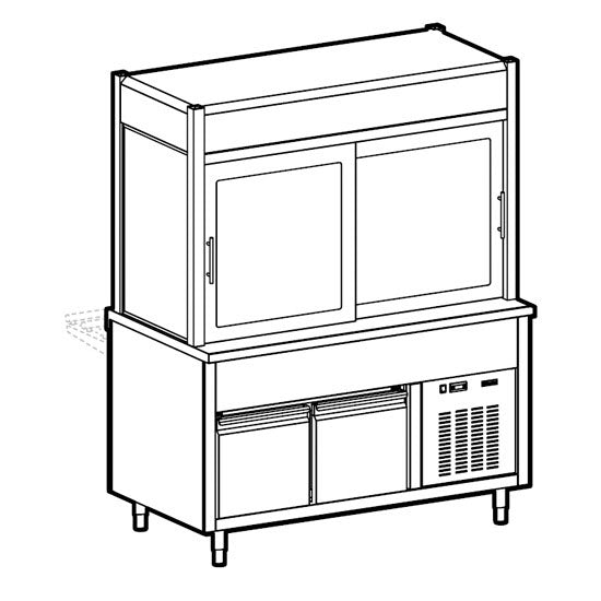 Kühlvitrine 2-etagig mit Kühlwanne auf gekühltem Unterbau, 5x GN 1/1