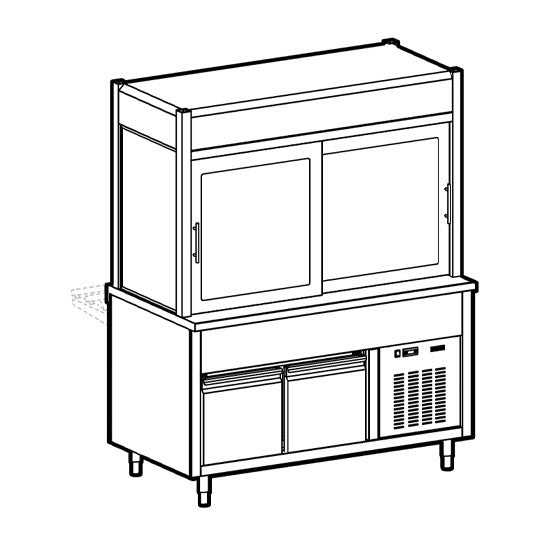 Kühlvitrine 2-etagig mit Kühlplatte auf gekühltem Unterbau, 4x GN 1/1