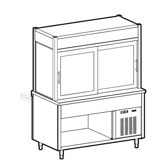 Kühlvitrine 2-etagig mit Kühlwanne auf offenem Unterbau, 3x GN 1/1