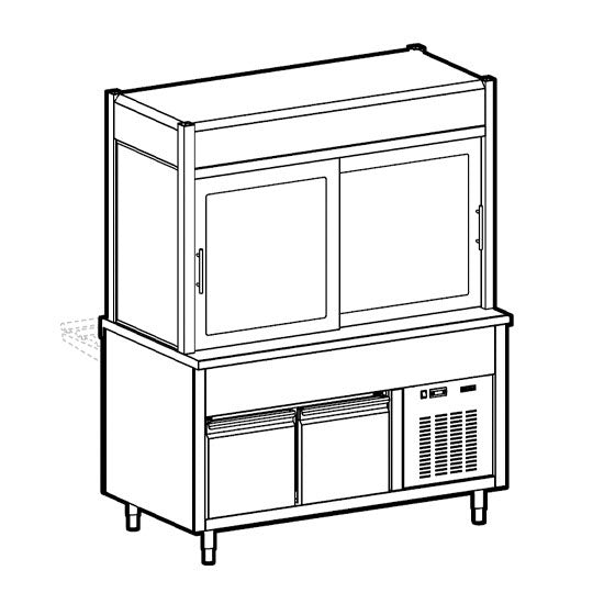 Kühlvitrine 2-etagig mit Kühlwanne auf gekühltem Unterbau, 4x GN 1/1