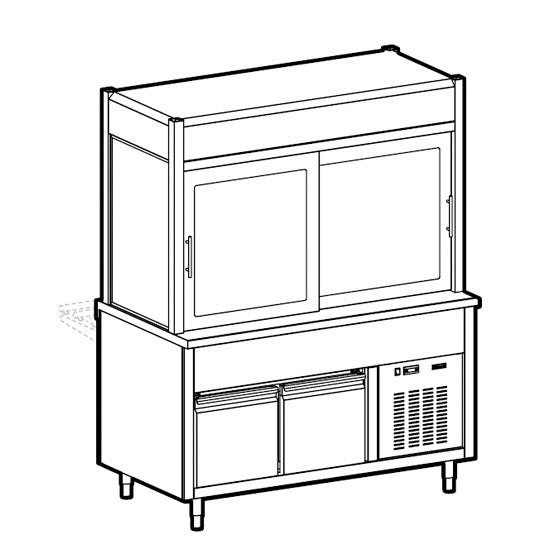 Kühlvitrine 3-etagig mit Kühlplatte auf gekühltem Unterbau, 6x GN 1/1