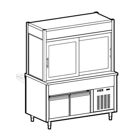 Kühlvitrine 3-etagig, Kühlplatte auf gekühltem Unterbau, Rollblende kundenseitig, 5x GN 1/1