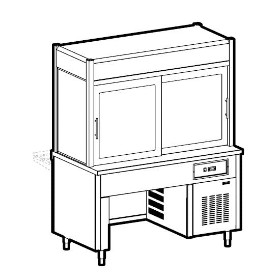 Kühlvitrine 3-etagig mit Kühlwanne auf Brückenstruktur, 6x GN 1/1